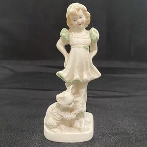 Antique / Vintage White Salt Stone‎ Figurine Of Young Girl And Cats